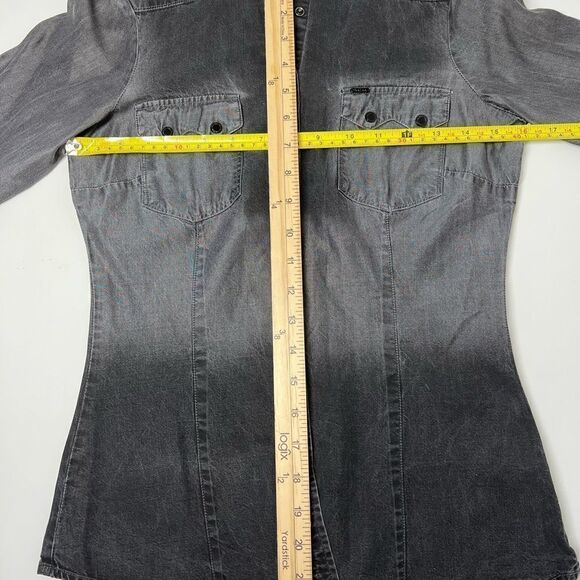 SALSA NWOT Thin Denim Shirt Black Gray Button Down Size XS Long Sleeve - Picture 13 of 16
